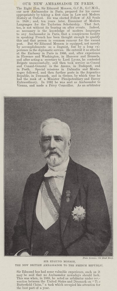 Sir Edmund Monson, nowy brytyjski ambasador w Republice Francuskiej autorstwa English Photographer