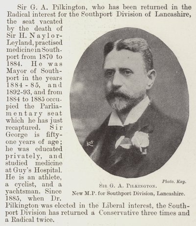Sir GA Pilkington, nowy poseł do wydziału Southport, Lancashire autorstwa English Photographer