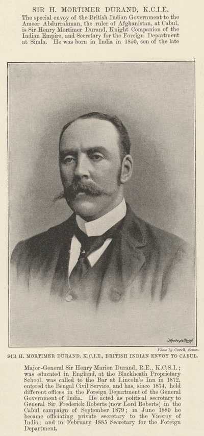 Sir H Mortimer Durand, KCIE, brytyjski wysłannik Indii do Cabu autorstwa English Photographer