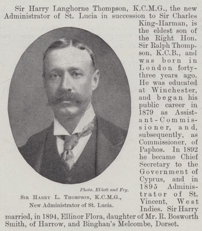 Sir Harry L Thompson, KCMG, nowy administrator St Lucia autorstwa English Photographer