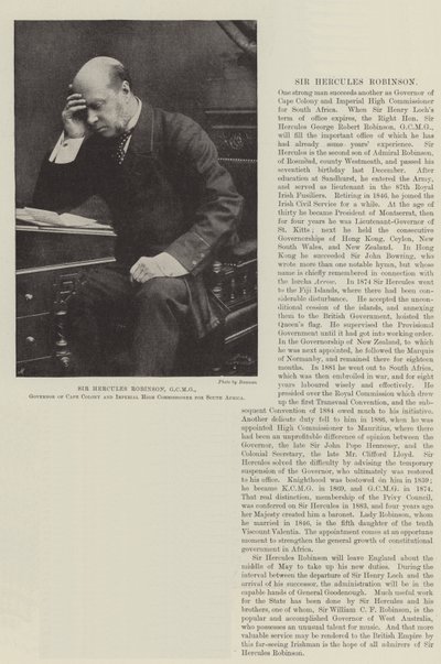 Sir Hercules Robinson, GCMG, gubernator Kolonii Przylądkowej i Imperialny Wysoki Komisarz RPA autorstwa English Photographer