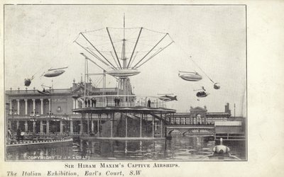statki powietrzne Sir Hiram Maxims w niewoli na Wystawie Włoskiej, która odbyła się w 1904 roku w Earls Court w Londynie autorstwa English Photographer