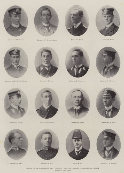 Niektórzy z Brygady Morskiej HMS Powerful, którzy zostali przedstawieni królowej w Windsor autorstwa English Photographer