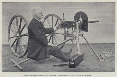 Specjalny automatyczny pistolet Maxim, wykonany dla sułtana Turcji, 770 strzałów na minutę (zdjęcie czarno-białe) autorstwa English Photographer