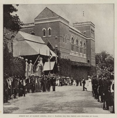 Dzień przemówienia w Harrow School, 7 lipca, czekając na księcia i księżną Walii autorstwa English Photographer