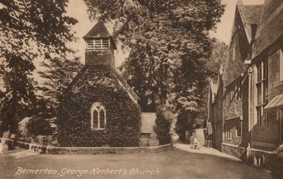 Kościół św. Andrzeja, Bemerton, Wiltshire, gdzie pochowany jest angielski poeta i ksiądz George Herbert (zdjęcie czarno-białe) autorstwa English Photographer