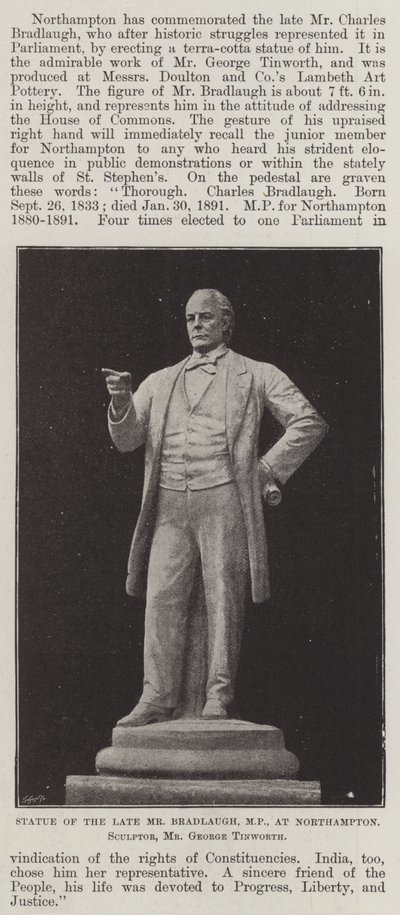 Statua zmarłego pana Bradlaugha, posła, w Northampton, rzeźbiarza, pana George