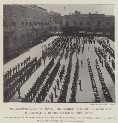 Ogłoszenie pokoju, Sir Francis Grenfell czyta proklamację na Placu Pałacowym, Malta autorstwa English Photographer