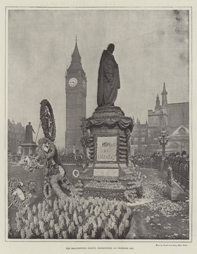 Statua Beaconsfield w Westminster w dniu Primrose Day autorstwa English Photographer