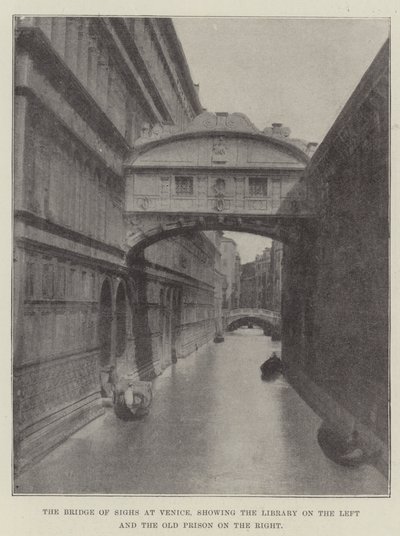 Most Westchnień w Wenecji, ukazujący Bibliotekę po lewej i Stare Więzienie po prawej autorstwa English Photographer