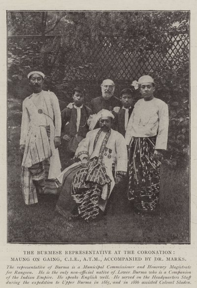 Przedstawiciel Birmy w koronacji, Maung On Gaing, CIE, ATM, w towarzystwie dr Marks autorstwa English Photographer