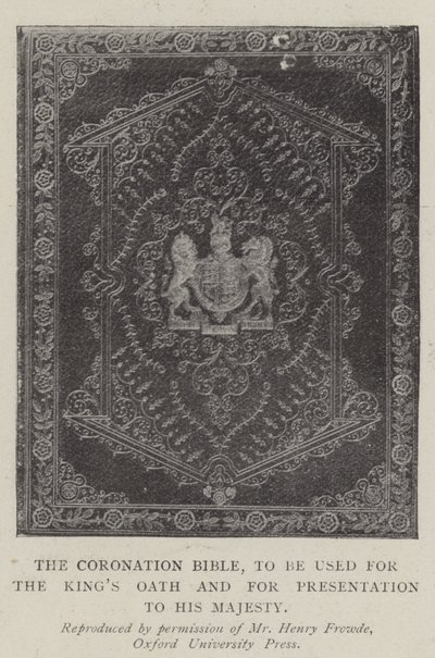 Biblia Koronacyjna do złożenia przysięgi królewskiej i do przedstawienia Jego Królewskiej Mości autorstwa English Photographer