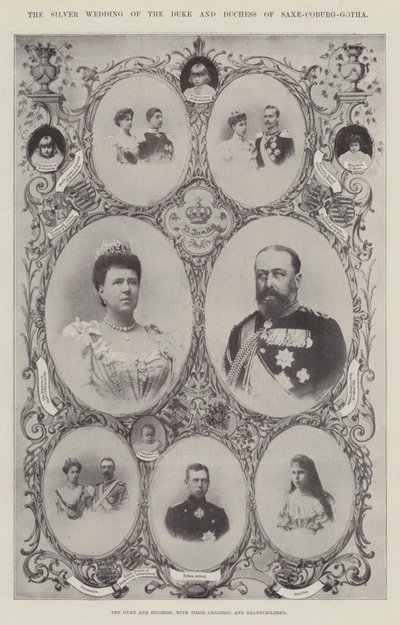 Książę i księżna Saxe-Coburg-Gotha z dziećmi i wnukami autorstwa English Photographer