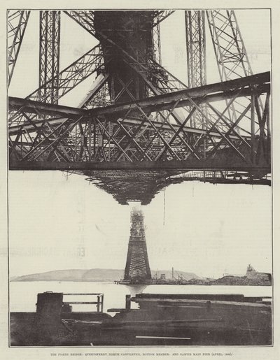 Forth Bridge, Queensferry North Cantilever, Bottom Member i Garvie Main Pier (kwiecień 1889) autorstwa English Photographer