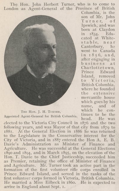 Honorowy JH Turner, mianowany pełnomocnikiem generalnym Kolumbii Brytyjskiej autorstwa English Photographer