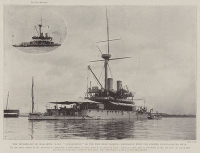 Niewidzialność okrętów wojennych, Dewastacja HMS w nowym szarym kolorze skontrastowanym z dawnym kadłubem pomalowanym na czarno autorstwa English Photographer