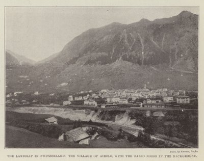 Osuwisko w Szwajcarii, wioska Airolo, z Sasso Rosso w tle autorstwa English Photographer