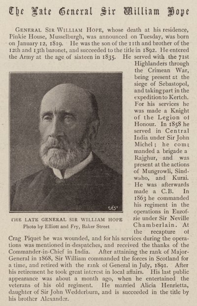 Zmarły generał Sir William Hope autorstwa English Photographer