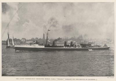 Najnowszy niszczyciel łodzi torpedowych Mishap, HMS Wizard, uszkodzony w pobliżu Portsmouth 5 grudnia autorstwa English Photographer