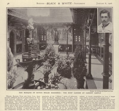 Walijska rezydencja markiza Bute: ogród na dachu zamku w Cardiff (zdjęcie czarno-białe) autorstwa English Photographer