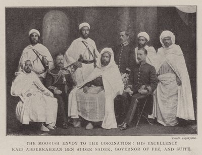 Wysłannik Maurów na Koronację, Jego Ekscelencja Kaid Abderrahman ben Abder Sadek, gubernator Fezu i Suita autorstwa English Photographer