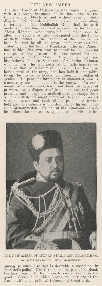 Nowy Amier Afganistanu, Habibullah Khan, uznany przez rząd brytyjski autorstwa English Photographer