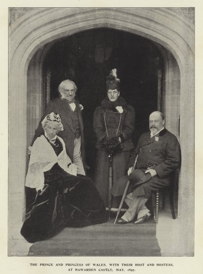 Książę i księżna Walii wraz z gospodarzem i gospodynią w zamku Hawarden, maj 1897 r. autorstwa English Photographer