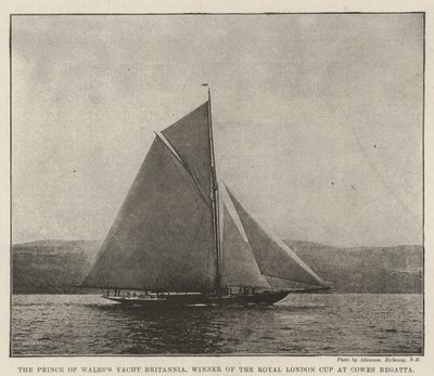 Prince of Wales Yacht Britannia, zwycięzca Royal London Cup w Cowes Regatta autorstwa English Photographer