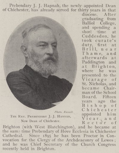 Wielebny prebendary JJ Hannah, nowy dziekan Chichester autorstwa English Photographer