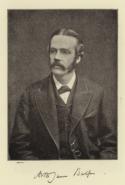 Prawicowy Hon Arthur James Balfour, poseł, sekretarz generalny Irlandii i przyszły przywódca Partii Konserwatywnej autorstwa English Photographer