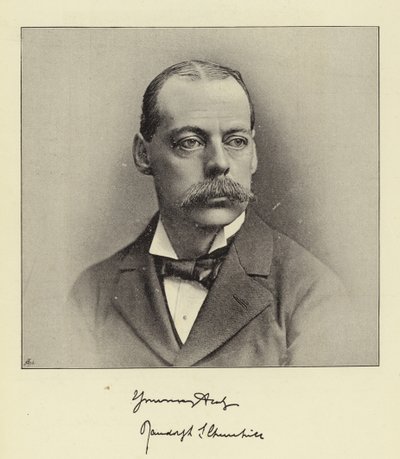 Prawy Lord Randolph Churchill, zmarły kanclerz skarbu i były przewodniczący Izby Gmin autorstwa English Photographer