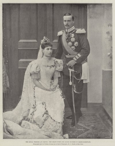 Królewskie wesele w Coburgu, wielki książę i wielka księżna Hesji-Darmstadt autorstwa English Photographer
