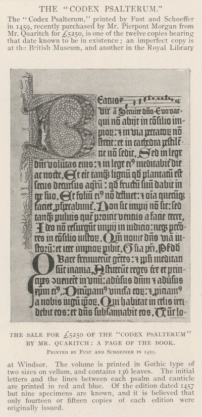 Sprzedaż za 5250 funtów Codex Psalterum przez pana Quaritcha, stronę księgi autorstwa English Photographer
