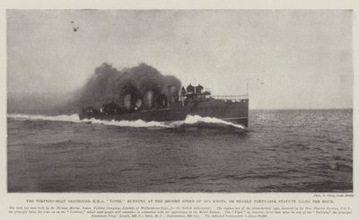 Niszczyciel łodzi torpedowych HMS Viper, poruszający się z rekordową prędkością 35,5 węzła, czyli prawie czterdziestu jeden mil statutowych na godzinę autorstwa English Photographer