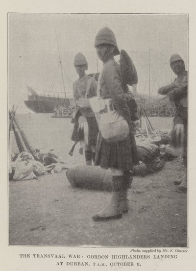 Wojna Transwalu, Gordon Highlanders lądowanie w Durbanie, 7 rano, 9 października autorstwa English Photographer