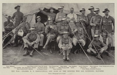 Wojna, pułkownik R S Baden-Powell i niektórzy oficerowie, którzy bronią Mafeking autorstwa English Photographer