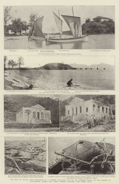 Wojna w Brazylii, Wybuch prochowni w Rio de Janeiro, Sceny na wyspie Governador, gdzie trzej brytyjscy oficerowie stracili życie autorstwa English Photographer