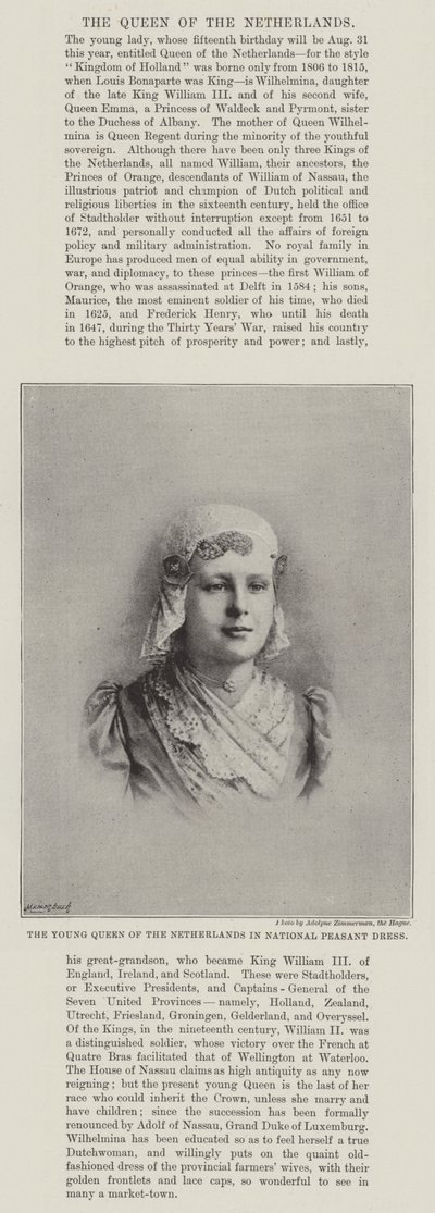 Młoda królowa Holandii w stroju ludowym autorstwa English Photographer