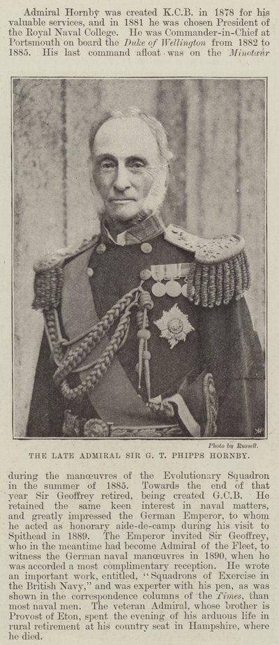 Nieżyjący admirał Sir GT Phipps Hornby autorstwa English Photographer