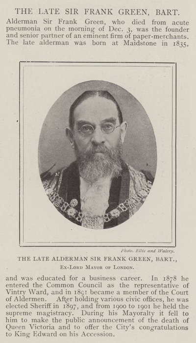 Nieżyjący już radny sir Frank Green, baronet, były burmistrz Londynu autorstwa English Photographer