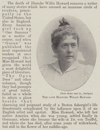 Nieżyjąca Blanche Willis Howard autorstwa English Photographer