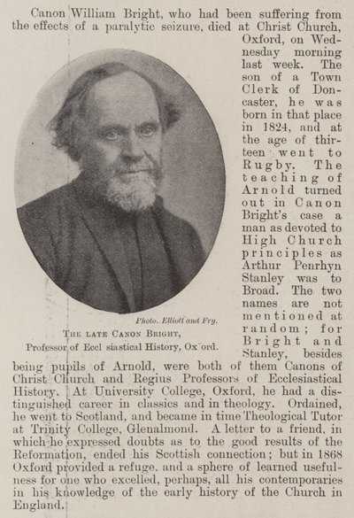 Nieżyjący już Canon Bright, profesor historii kościelnej, Oxford autorstwa English Photographer