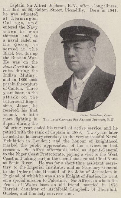 Nieżyjący już kapitan Sir Alfred Jephson, RN autorstwa English Photographer