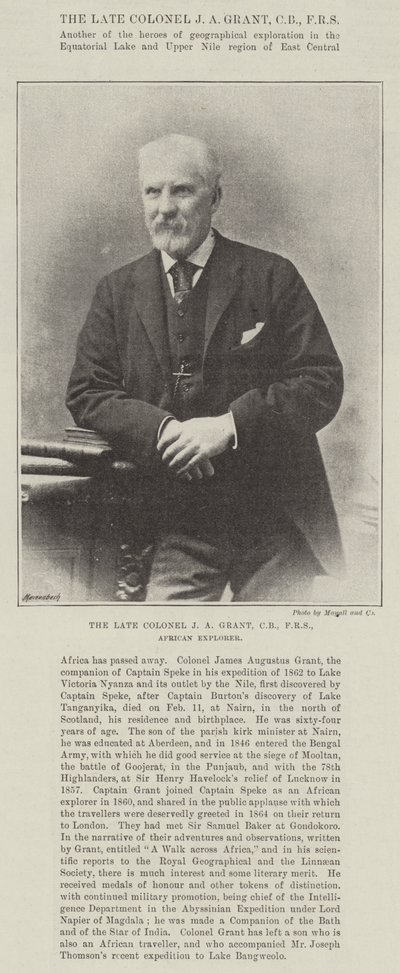 Nieżyjący już pułkownik JA Grant, CB, FRS, African Explorer autorstwa English Photographer