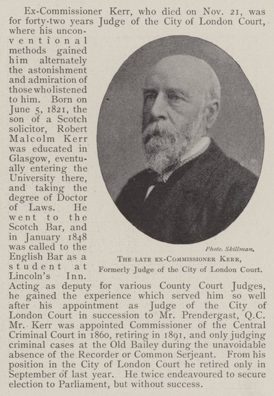 Nieżyjący już były komisarz Kerr, były sędzia sądu City of London autorstwa English Photographer