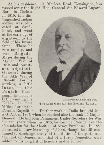 Nieżyjący już generał Sir Edward Lugard autorstwa English Photographer