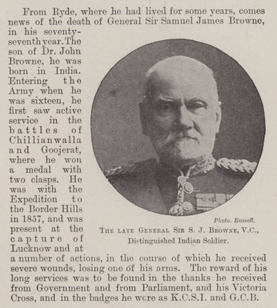 Nieżyjący już generał Sir SJ Browne, VC, Zasłużony Żołnierz Indian autorstwa English Photographer