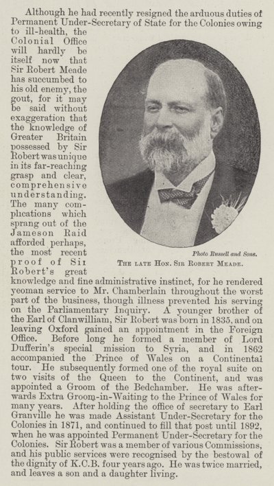 Nieżyjący szanowny sir Robert Meade autorstwa English Photographer