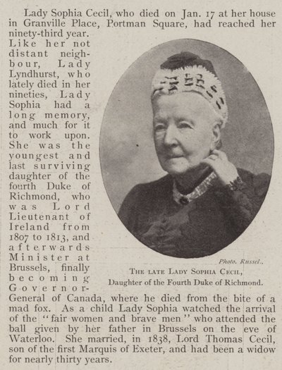 Zmarła lady Sophia Cecil, córka czwartego księcia Richmond autorstwa English Photographer