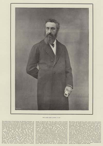 Nieżyjący już Lord Lytton, GCB autorstwa English Photographer